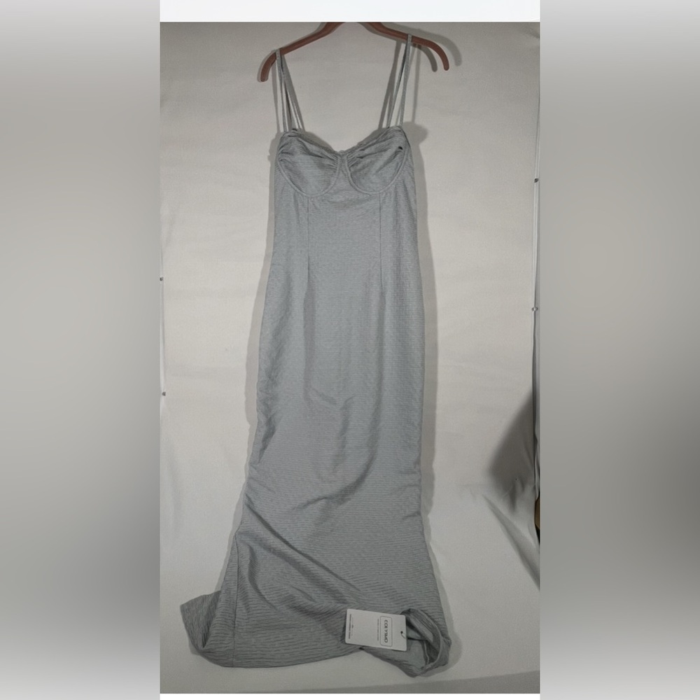 COLYSMO BODYCON‎ MAXI DRESS CORSET STYLE ADJUSTABLE STRAPS LACE TRIM M SEA FOAM